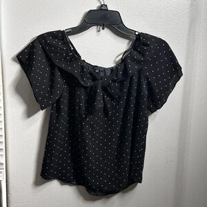 Papaya Women Black Polka Dot Off Shoulder Blouse Size‎ Small.